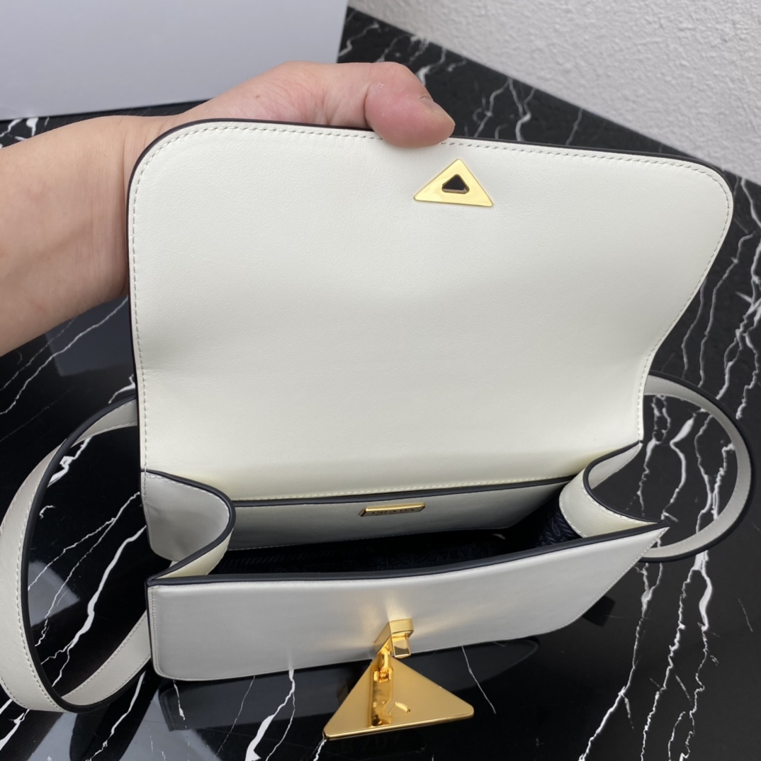 Prada Embleme Leather Shoulder Bag Handbag White 1BD320